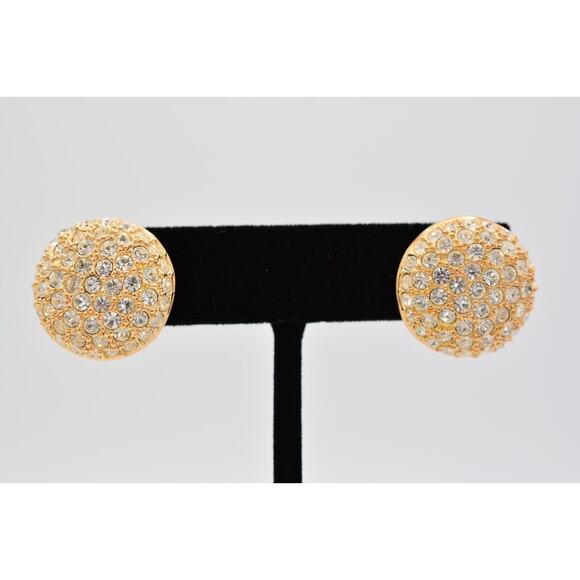 Roman Vintage Earrings Gold Rhinestone Crystal Round Ball Signed 1980s Bin1 - Picture 1 of 12